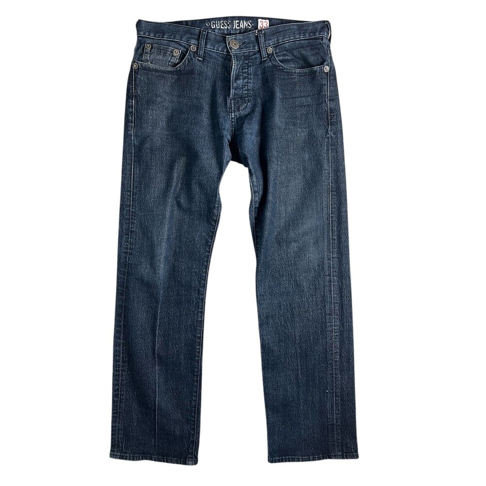 Guess Rebel Lowrise Straight Leg Men's Jeans Size 33 Button-Fly Dark Blue